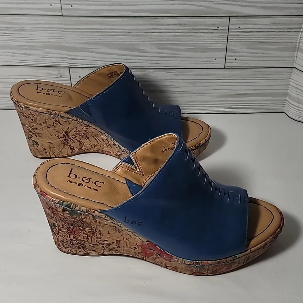 NEW B.O.C Born Concept Blue Starlet Wedge Sandal w/Floral Decor Wedge Sz. 7 - Picture 4 of 8